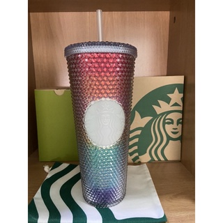 Starbucks แก้วหนามสีรุ้ง Irridescent Bling Cold Cup 24oz. ของแท้