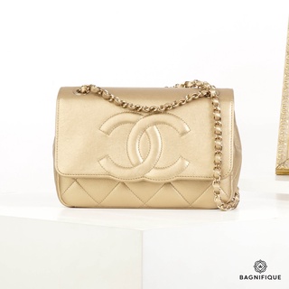 CHANEL FLAP 8" CC LOGO GOLD METALIC GHW