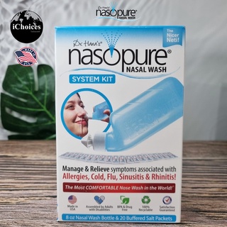 อุปกรณ์ล้างจมูก nasopure® Nasal Wash System Kit 8 oz Nasal Wash Bottle &amp; 20 Buffered Salt Packets หวัด ภูมิ แพ้ ไซ นัส