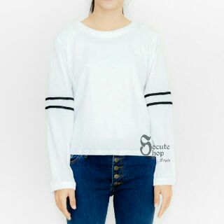 WHITE Long-sleeved T-shirt with Line