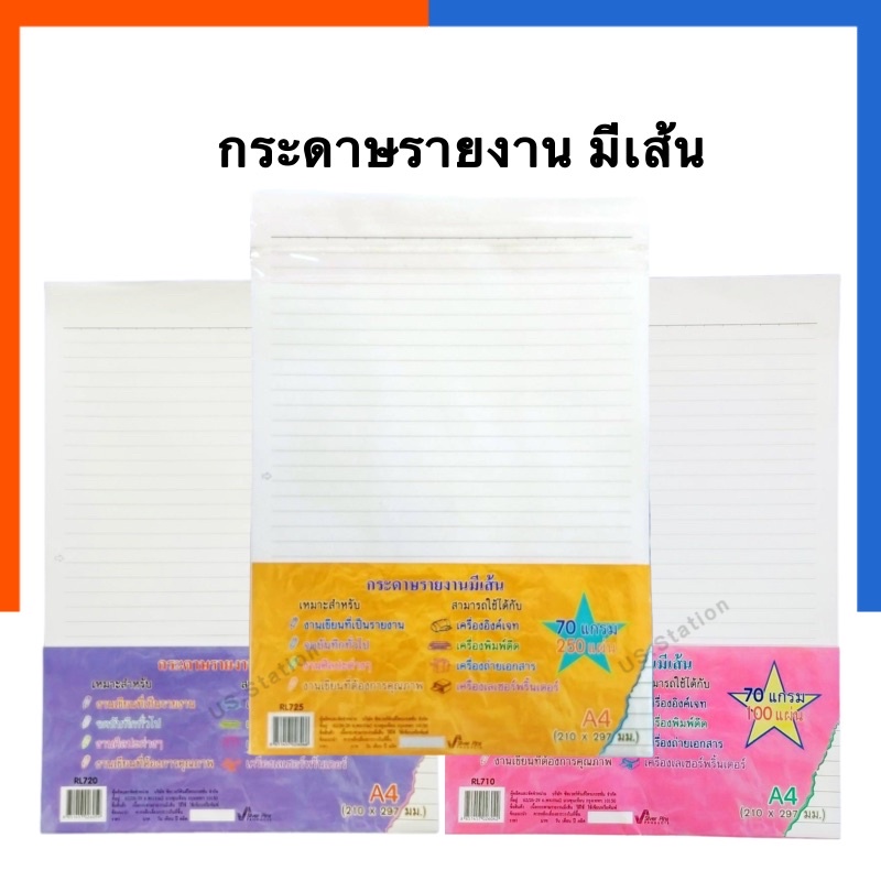 กระดาษรายงาน ไม่มีหัวกระดาษ กระดาษมีเส้น A4 มีเส้น 1 หน้า ขนาด 210*297มม. แพค 40/100/200แผ่น ซิลเวอร