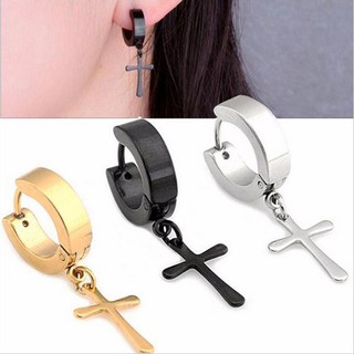 ต่างหู ตุ้มหู จิว ต่างหูผู้ชาย Cross Earrings for Men Stainless Steel - 1 ข้าง