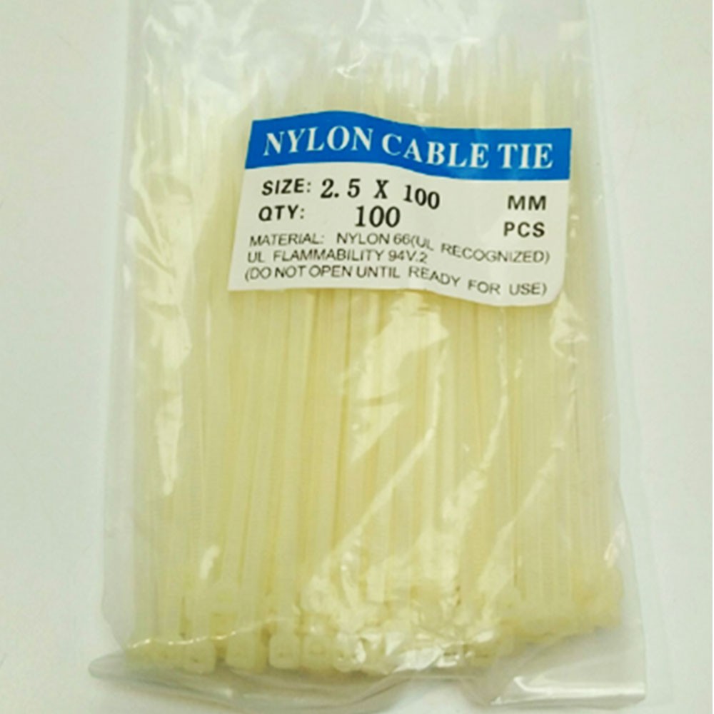 สายรัดสายไฟ 4นิ้ว เคเบิ้ลไทร์ #CABLETIE-4 ยาว 4 นิ้ว ก2.5มม. แพ็คละ 100เส้น สีขาว (ขึ้นต่ำ 10แพ็ค/ออร์เดอร์)