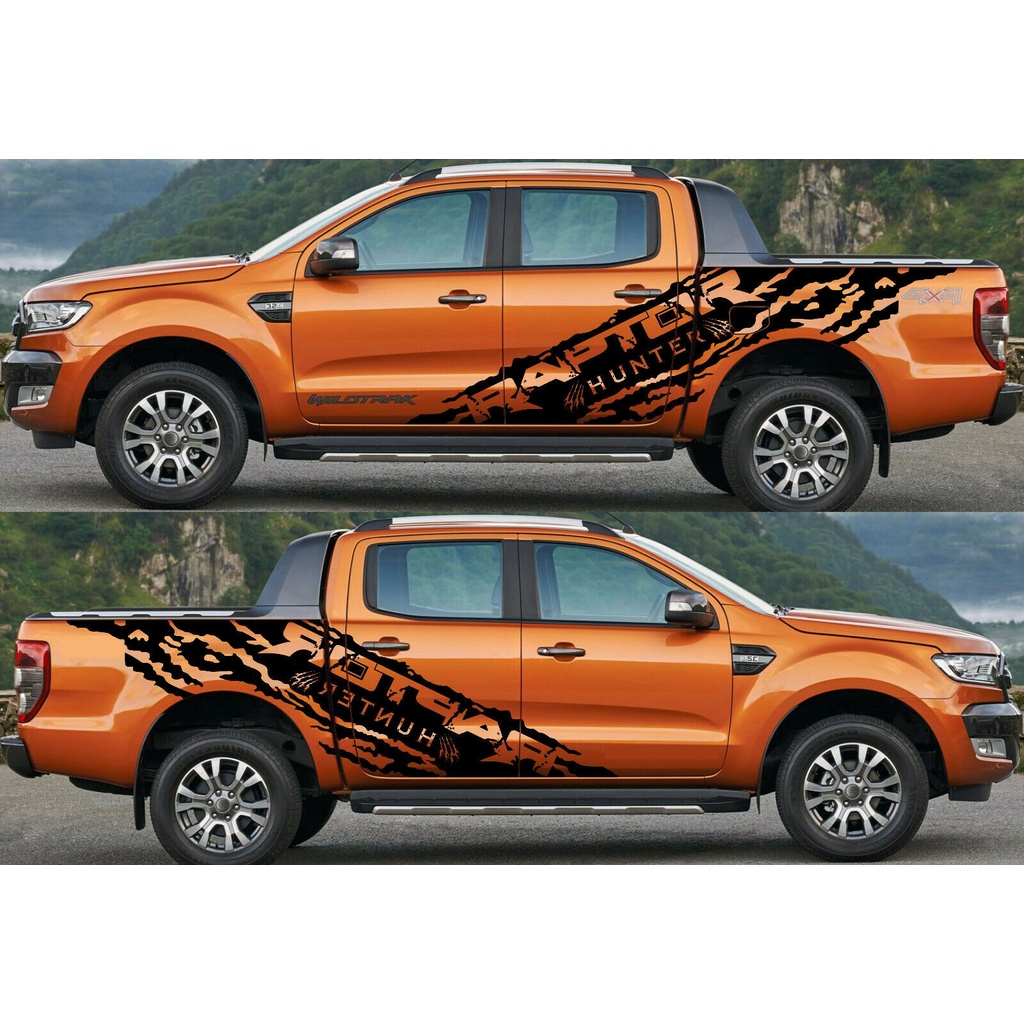 1Set 2X Ford Ranger Raptor Hunter สติ๊กเกอร์ติดไวนิลด้านข้างขนาดใหญ่ 2016-2019