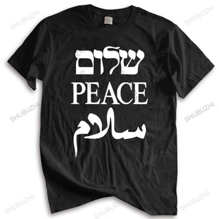ถูกสุดๆเสื้อยืด ผ้าฝ้าย พิมพ์ลาย Shalom Peace Salaam Middle East English Hebrew Arabic แฟชั่นฤดูร้อน สําหรับผู้ชาย และผู