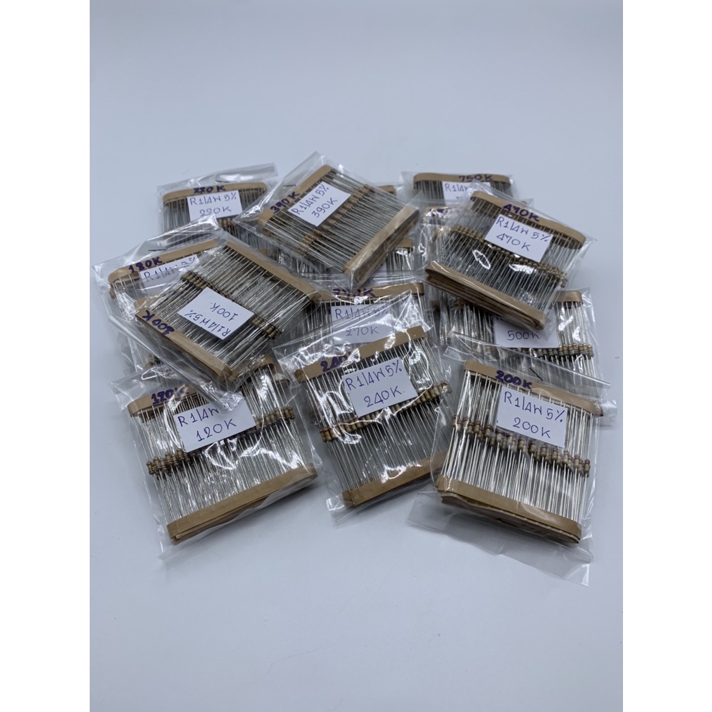 ตัวต้านทาน1/4W5% 500K,510K,560K,680K,750K,820K,1M,1.2M,1.5M,1.8M,2M,2.2M.2.4M,2.7M,3M,3.3M,4.3M,5.6M