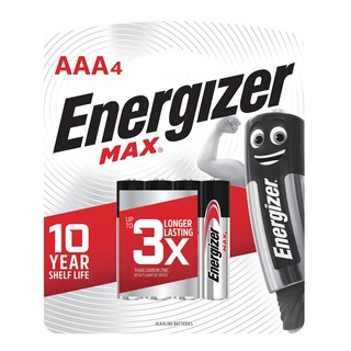 ถ่านอัลคาไลน์ AAA 4 ก้อน Energizer Max E92-BP4/4 AAA Alkaline Batteries Energizer Max E92-BP4