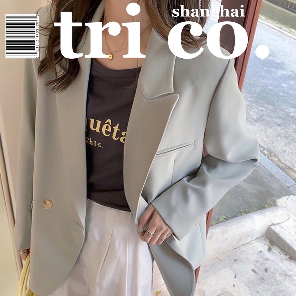 สีเขียว Blazer ผู้หญิง Oversize Blazer Oversize Blazer ผู้หญิง 2022 ฤดูใบไม้ผลิฤดูใบไม้ร่วง Double-B