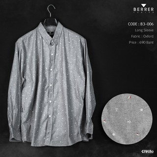 BERRER เสื้อผ้าผู้ชายอ้วน : เสื้อเชิ้ตแขนยาว ลายเทา เรือใบ