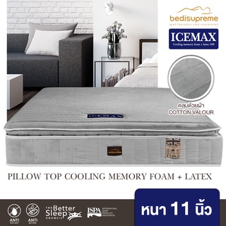 ที่นอนยางพาราเสริม TOP COOLING MEMORY FOAM หนา 11 นิ้ว หุ้มผ้า Cotton Velour กันไรฝุ่น ขนาด 3.5 ฟุต-6 ฟุต รุ่น ICEMAX