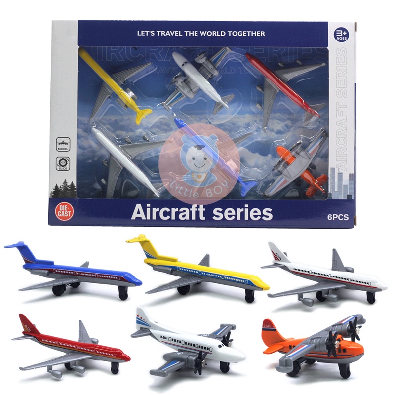 L.diecast Mini Airliner 6 ชิ้นในแพ็ค DieCast ของเล่นโลหะผสมเครื่องบินเครื่องร่อน