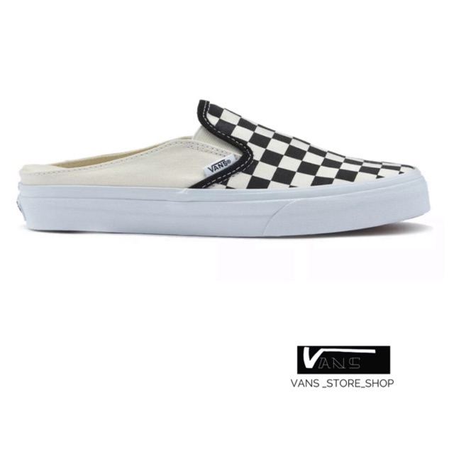 vans checkerboard mule slip on