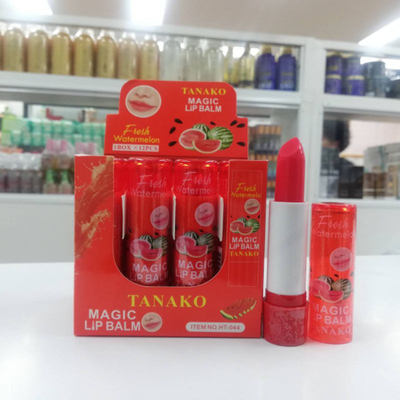 (12ชิ้น)แตงโมลิปมันเปลี่ยนสี HT-044 บำรุงปาก Tanako​ magic​ Lip​ Balm​แตงโม