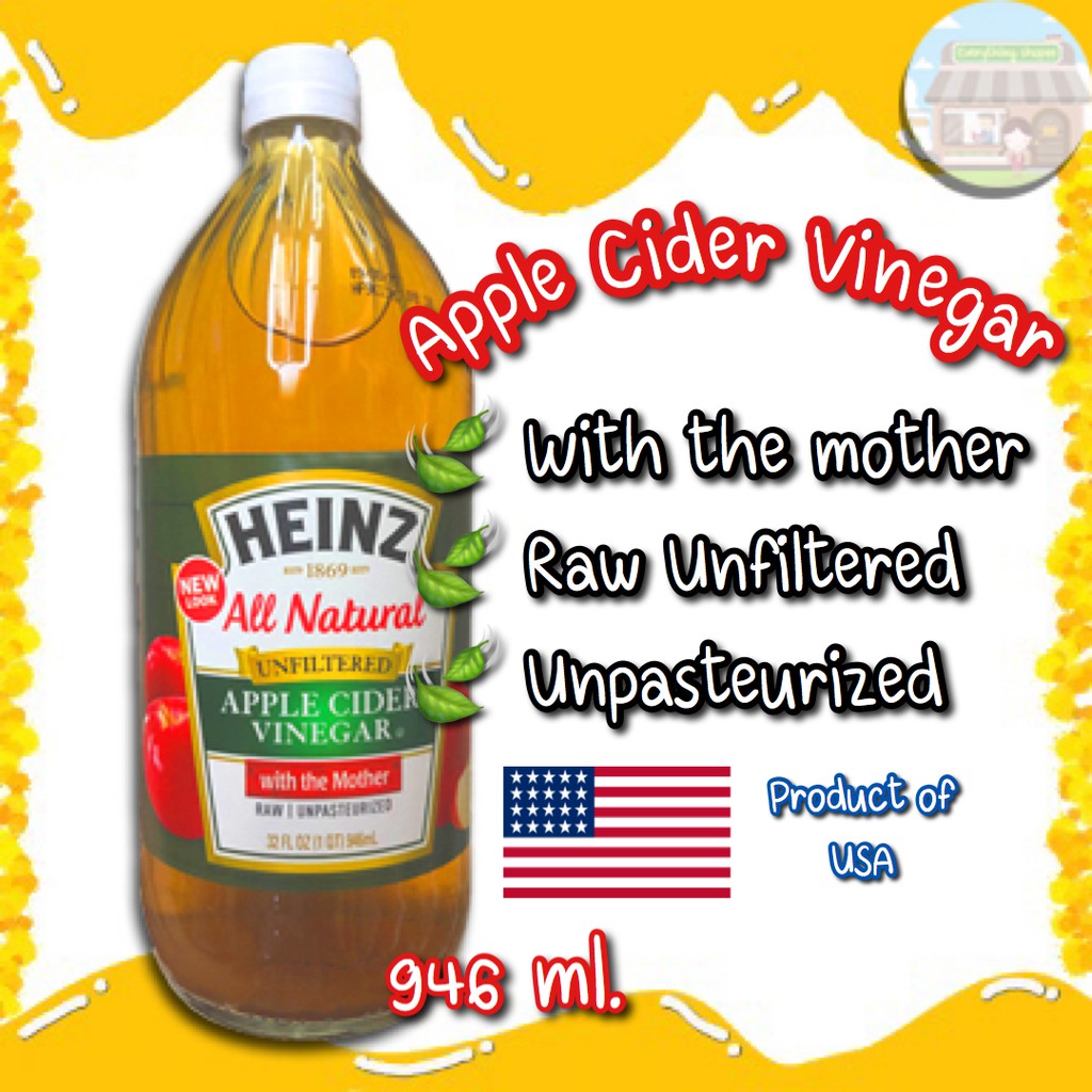 Heinz น้ำส้มสายชูหมักแอปเปิ้ล มีตะกอน ไฮนซ์  946 ml. Apple Cider Vinegar "With the Mother" แอปเปิ้ลไ