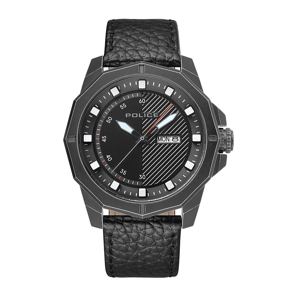 (ของแท้ประกันช้อป) POLICE นาฬิกาข้อมือ สายหนังสีดำ รุ่น PL-15667JSQB/02 นาฬิกาข้อมือผู้ชาย