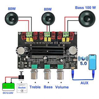 POWER CHANNEL 2x80 W + 100 W Bluetooth 5 . 0 Tpa 3116 D 2 บอร์ดขยายเสียงสเตอริโอ 2 . 1 Channel Tpa 3116