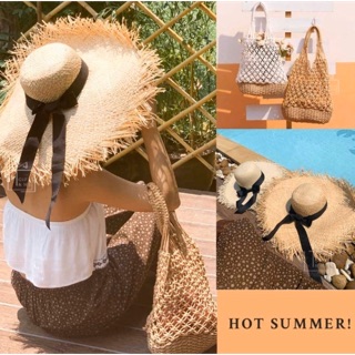 Novelty beach raffia hat 🌵  หมวกสานปีกกว้างขอบรุ่ย