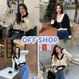 OFF SHOP พร้อมส่ง (OFF-71019) เสื้อไหมพรมแขน คอวีกระดุมด้านหน้าน่ารักคิ้วมาก