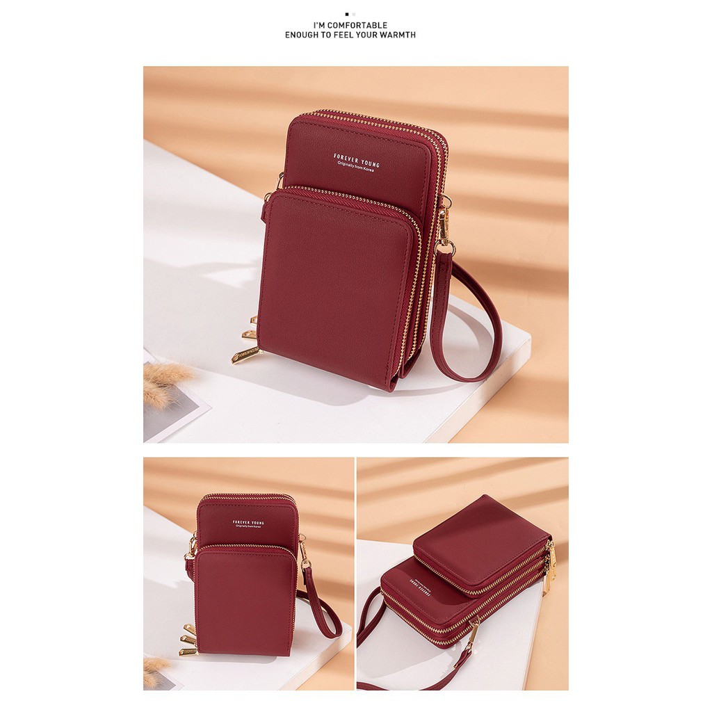 9044 กระเป๋าสะพายข้างผู้หญิง Forever youngพร้อมส่ง ในไทย แฟชั่นเกาหลี ใส่โทรศัพท์ สะพานไหล่ หนังพียู ปรับสายได้