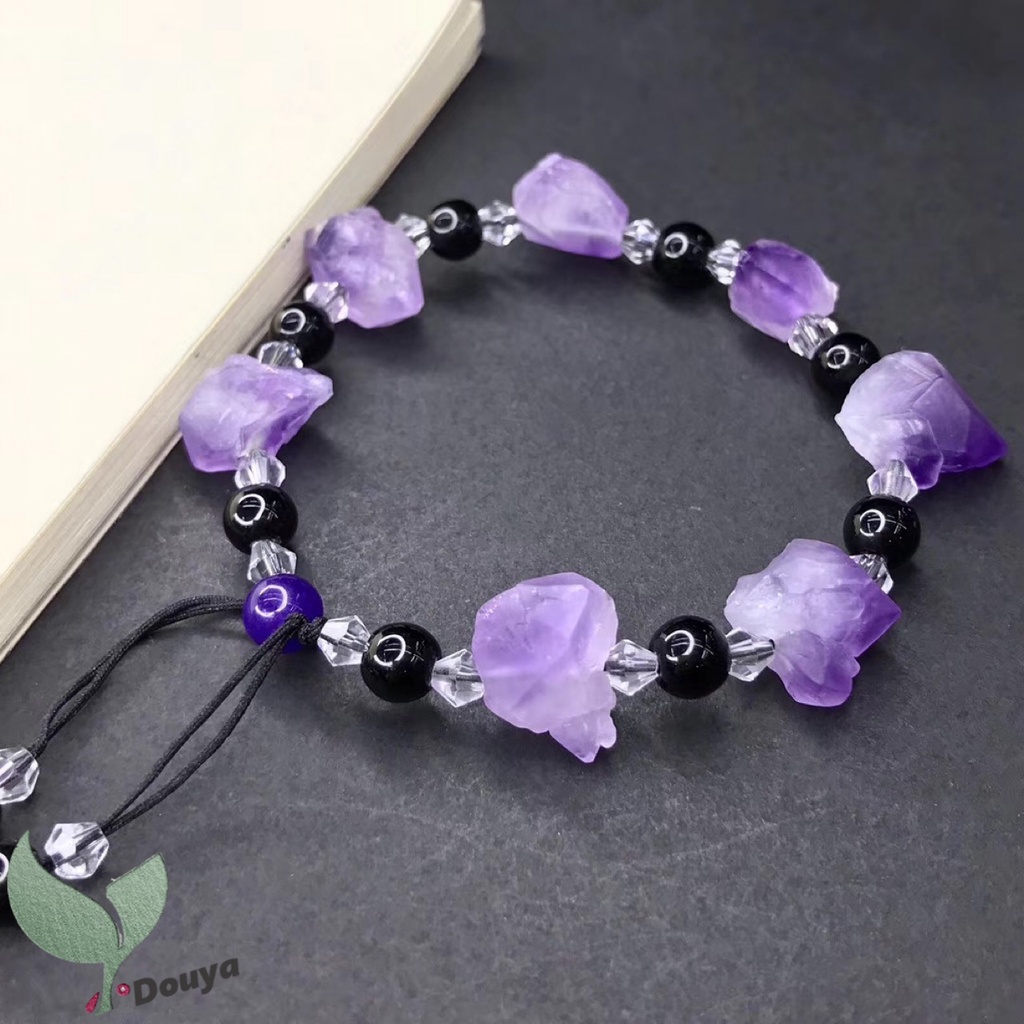 สร้อยข้อมือมาคราเม่คริสตัลอเมทิสต์ แบบธรรมชาติ สามารถปรับได้ บรรเทาความเครียด สําหรับผู้ชาย และผู้หญิง