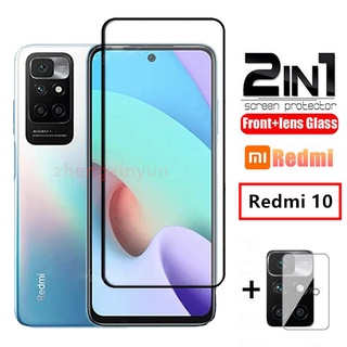 2in1 ฟิล์มกระจกนิรภัยกันรอยสำหรับห Tempered Glass Screen Protector For Redmi10 Explosion-Proof Safety Glass Camera Lens Film ฟิล์มกันรอยเลนส์ฟิล์มกันรอยเลนส์กล้องสําหรับ Xiaomi Redmi 10