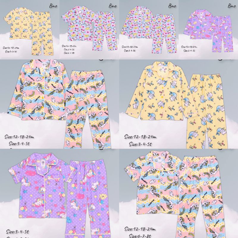 🌈New ชุดนอนเด็กผู้หญิง  ลายมาใหม่สวยมาก ผ้าเบา ใส่สบายมาก✅ไซส์ 12-18-24m 3-4-5t 6-7-8t 🌟 Brand:Bno ค