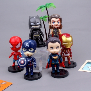 ตุ๊กตาฟิกเกอร์ Superman Marvel Avengers Iron Man Spiderman 6 ชิ้นสําหรับตกแต่งเค้ก