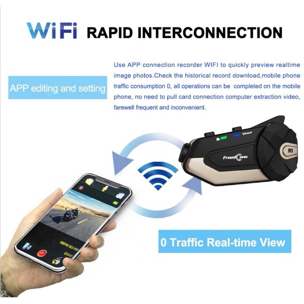 บลูทูธติดหมวกกันน็อค พร้อมกล้อง Freed Conn R1 Helmet Headset Intercom ...