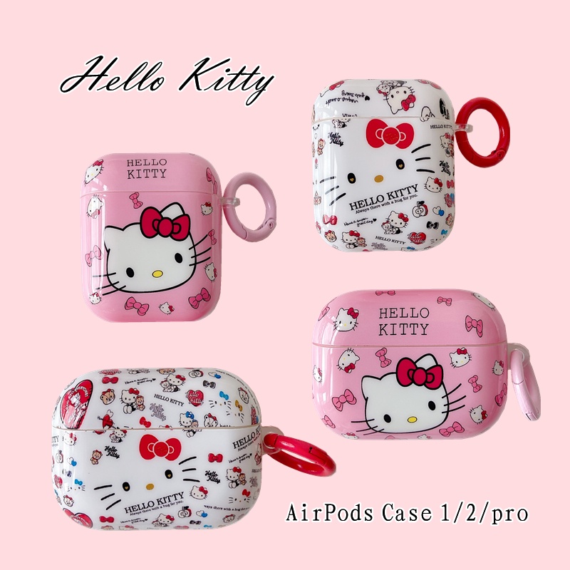 Sweet Kitty เคส for airpods Pro 2 Soft TPU Case AirPods 3 เคสกันกระแทก Airpods 1/2 Portable Protective Cover With Pink Hook