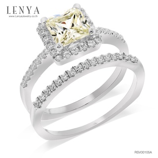 Lenya Jewelry แหวนคู่ ประดับเพชร DiamondLike สุดคลาสสิค บนตัวเรือนเงินแท้ชุบทองคำขาว