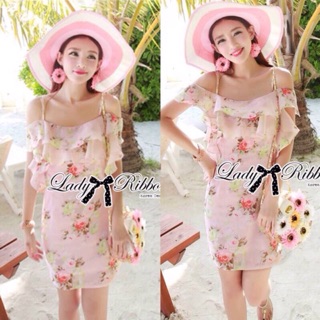 Lady Selena Sweet Feminine Floral Printed Silk Cotton Ruffle Dress