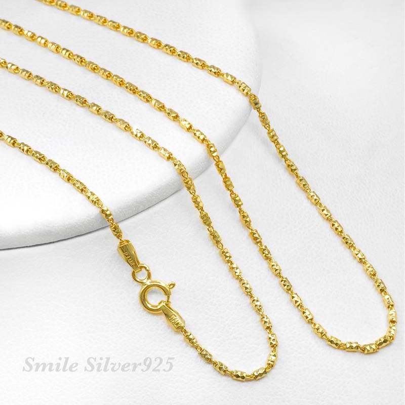 สร้อยคอเงินแท้ 92.5% Italy ชุบสีทอง18k ลายปล้องอ้อยตัดลาย