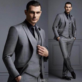 ใหม่สีเทา Mens ชุดเจ้าบ่าวชุดราคาถูก Man ชุดสำหรับงานแต่งงานที่ดีที่สุด Slim Fit เจ้าบ่าว Tuxedos สำหรับ Man