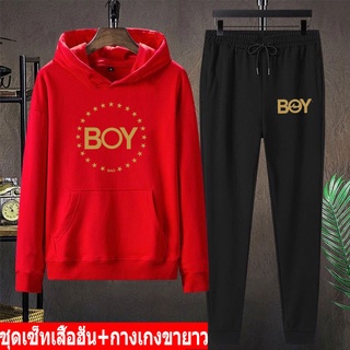 ปลีก-ส่ง **BK422-LONG+AA356 ชุดเสื้อฮุ้ต  เสื้อกันหนาวพร้อมกางเกงขายาว  เสื้อฮุ้ตผ้าเกล็ตปลา  กางเกงjogger