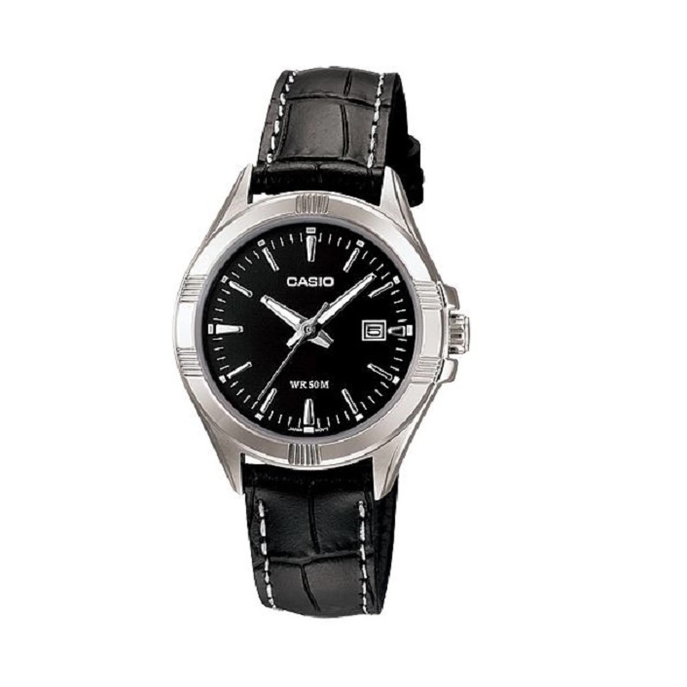 Casio นาฬิกาข้อมือผู้หญิง  สายหนัง สีดำ รุ่น LTP-1308L-1AVDF