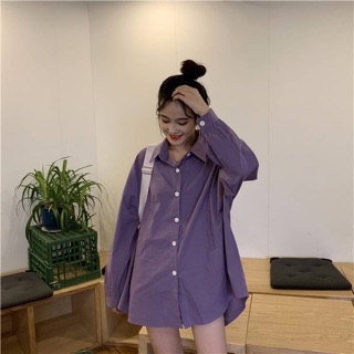 💜 Sweet purple shirt เสื้อเชิ้ตคอปก แขนยาว สีม่วง เนื้อผ้าโพลีเอสเตอร์ผสม 🌈