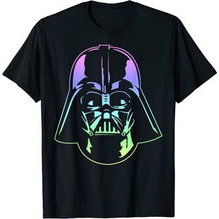 เสื้อยืดผ้าฝ้ายพิมพ์ลายคลาสสิก เสื้อยืดแขนสั้น พิมพ์ลายกราฟฟิค Star Wars Darth Vader Head Neon ไล่โทนสี แฟชั่นสําหรับผู้