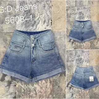 G.D.Jeans รุ่น 5608-1#กางเกงยีนส์ขาสั้นผ้าด้านเอวสูงฟอกสียีนส์โทนทูตามเทล ความยาว14นิ้ว