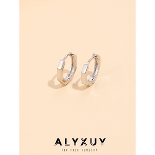 Alyxuy ต่างหูห่วง สเตนเลส ชุบทองคําขาว 18K ขนาดเล็ก เรียบง่าย (ขาย 1 คู่)