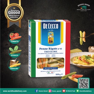 พาสต้า เพนเน่ ริกาเต้ ไตรคัลเลอร์ เบอร์.41 - ดีเชคโก้, 500 กรัม Pasta Penne Rigate Tricolore No.41 - De Cecco, 500 grs