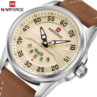 NAVIFORCE นาฬิกาข้อมือควอตซ์ บอกวันที่ สายหนัง กันน้ำ สไตล์ทหาร