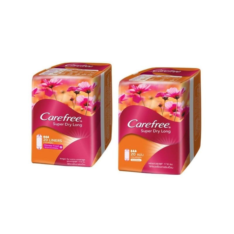 Carefree Panty Liner Super Dry Long 20s แคร์ฟรี ซุปเปอร์ ดราย แผ่นอนามัยแผ่นยาว 20 ชิ้น (เลือกสูตร)
