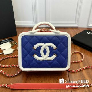 Chanel Vanity Case Blue/White/Red Grained Calfskin Small Bag With Hardware