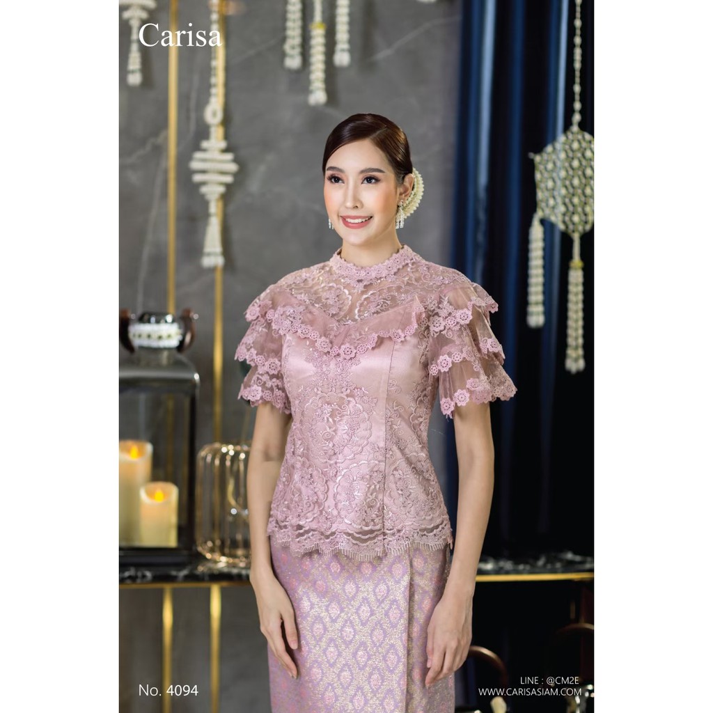 Carisa เสื้อลูกไม้ ผ้าเนื้อนิ่มแขนลูกไม้ไทยโบราณ ดีเทลปักลูกไม้แน่นทั้งตัวเสื้อ งานตัดเย็บระดับห้องเ