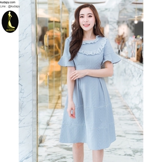 kudapy เดรสสั้นสีเทา ผ้าลูกไม้ ทรงเอกว้าง แขนแต่งระบาย