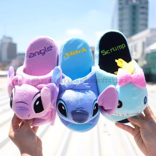 รองเท้าใส่ในบ้าน พื้นหนา 3D Stitch สติช &amp; Angel แองเจิ้ล &amp; Scrump สกั๊ม Standard หน้านูน 10นิ้ว Lilo and Stitch