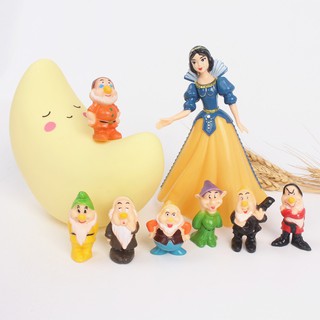 อุปกรณ์ท็อปเปอร์ลายการ์ตูนหิมะสีขาวและสีขาว 7 Dwarfs สําหรับตกแต่งเค้กวันเกิด