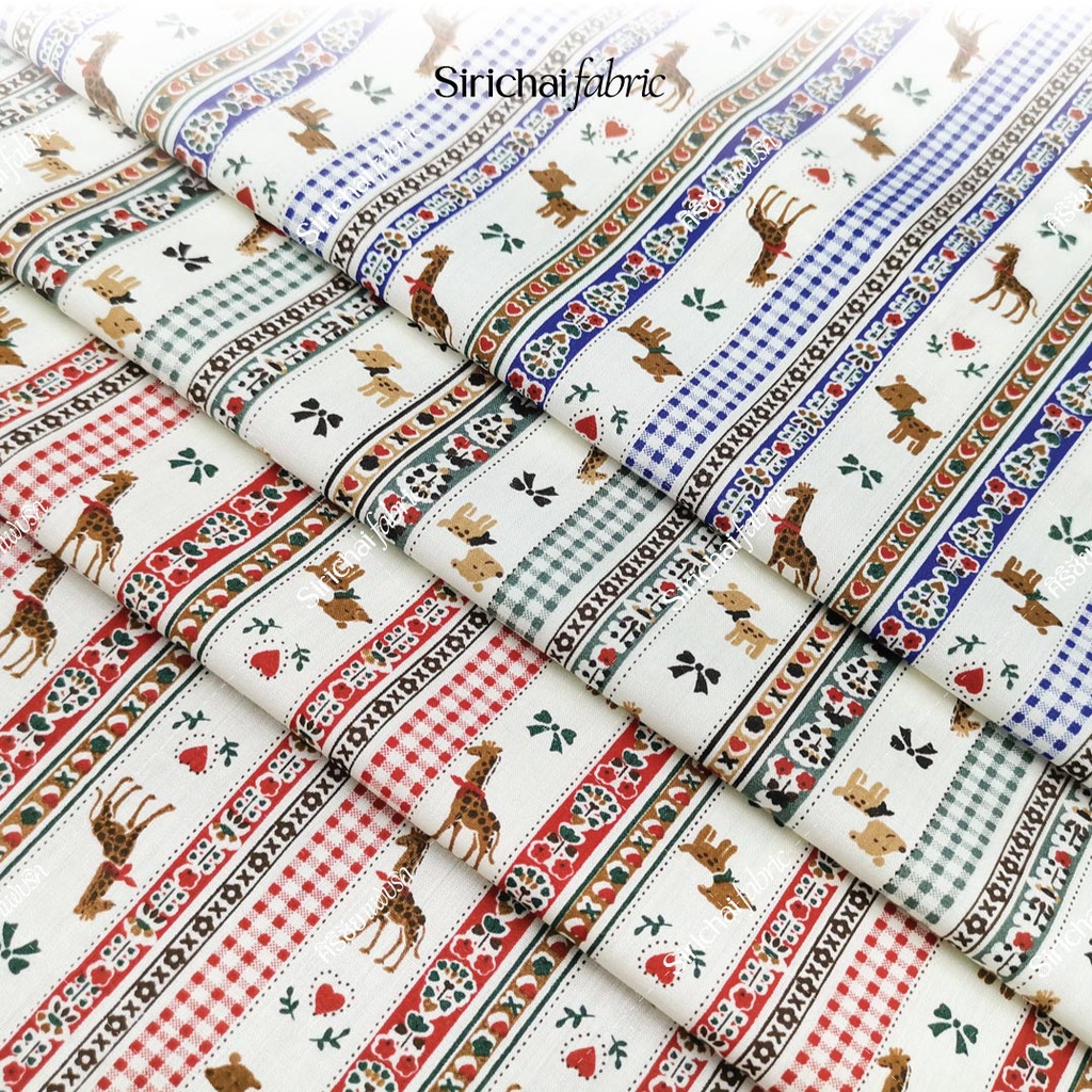 ผ้าคอตต้อนทีซี Cotton TC ลายริ้ว ตาราง ดอกไม้ และสัตว์ หน้ากว้าง 45 นิ้ว ผ้าเมตร ผ้าหลา