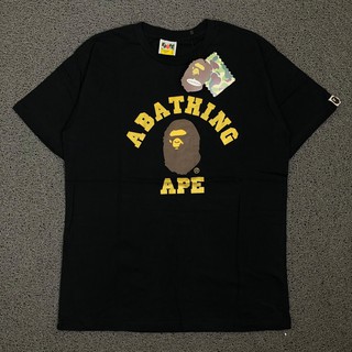 เสื้อยืดลําลองสําหรับผู้ชายแขนสั้นคอกลมพิมพ์ลาย A BATHING APE COLLAGE GLITTER สีดํา