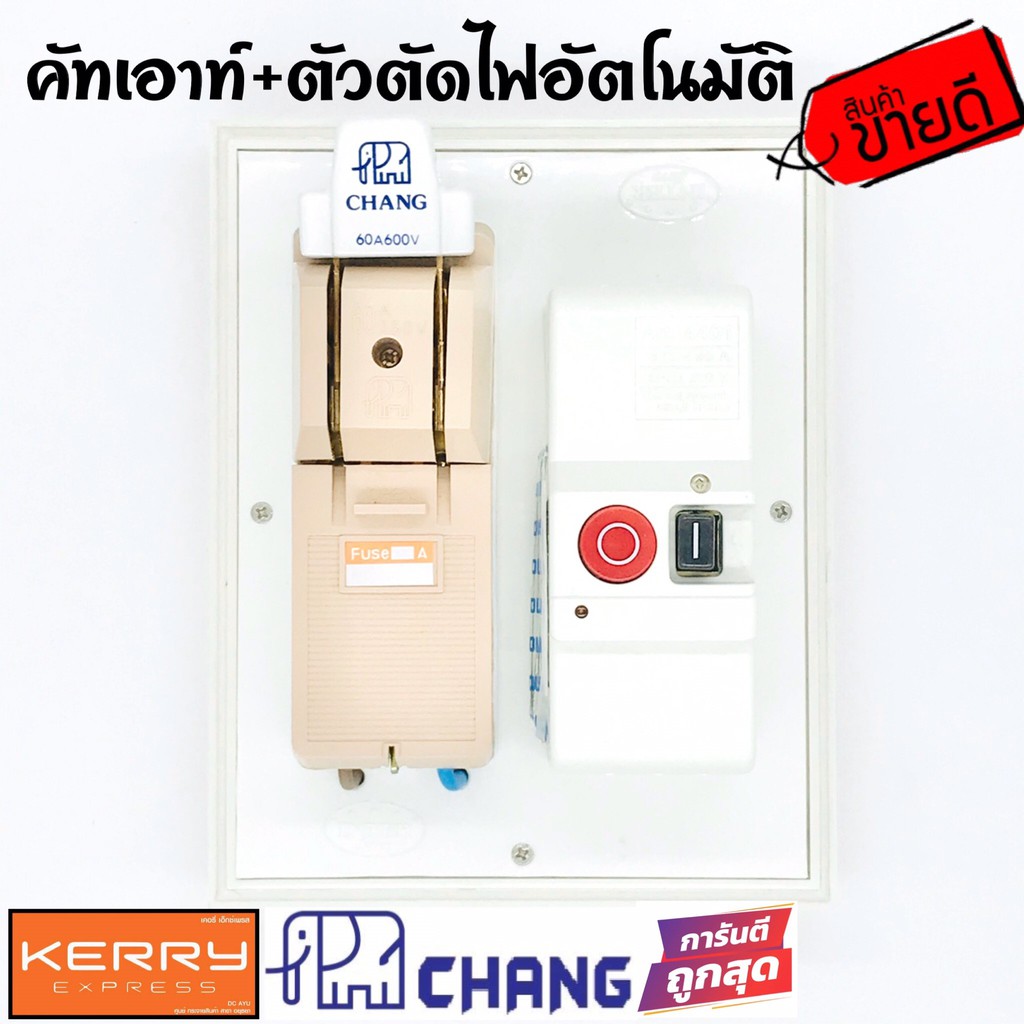 ชุดคัทเอาท์Chang 2P 60A พร้อมตัวตัดไฟอัตโนมัติ Lumino ใส่แผงPVC พร้อมใช้งาน
